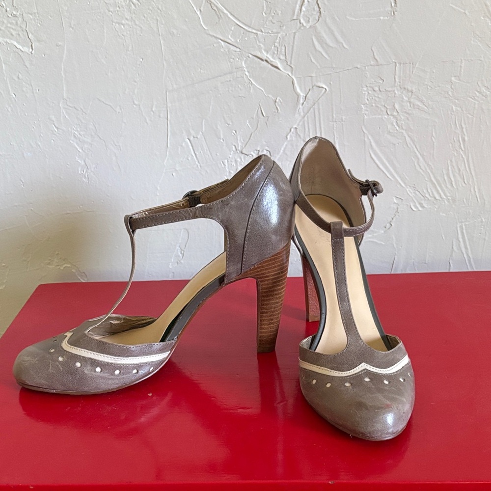 Crown Vintage Gray T-Strap Abbey Heels